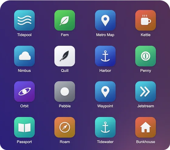 Sixteen demo app icons in their original colors.