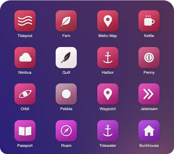 Icons recolored in a gradient from pink to indigo.