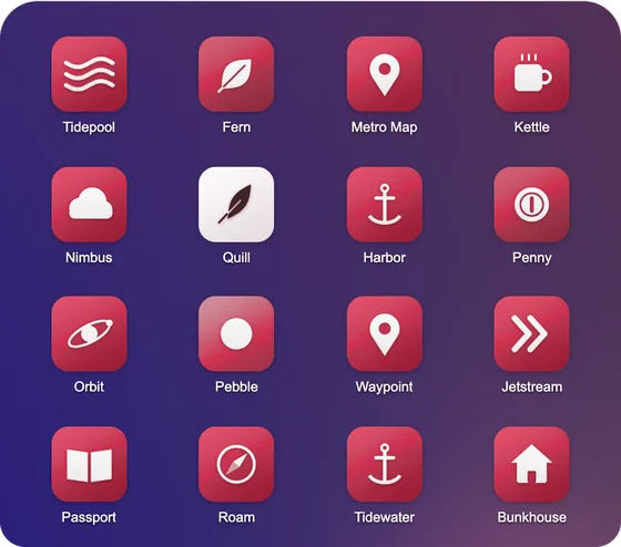 Sixteen app icons recolored pink.