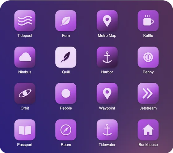 Icons tinted in shades of purple.