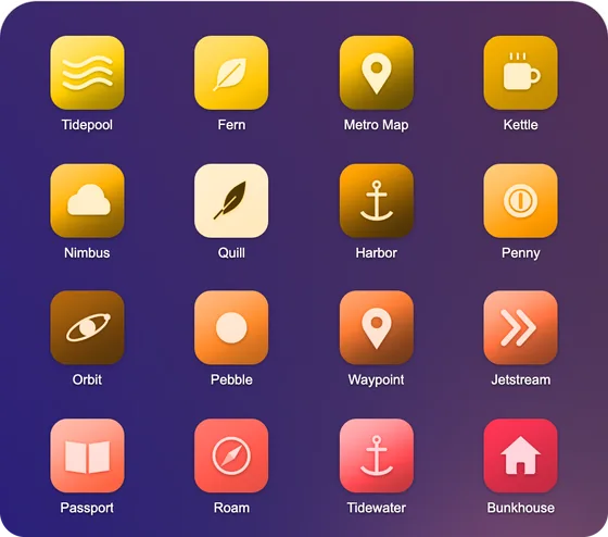 Icons tinted in the Sunset gradient, in soft pastels.